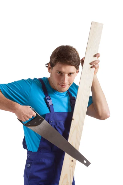 Man sawing timber — Stock Photo, Image