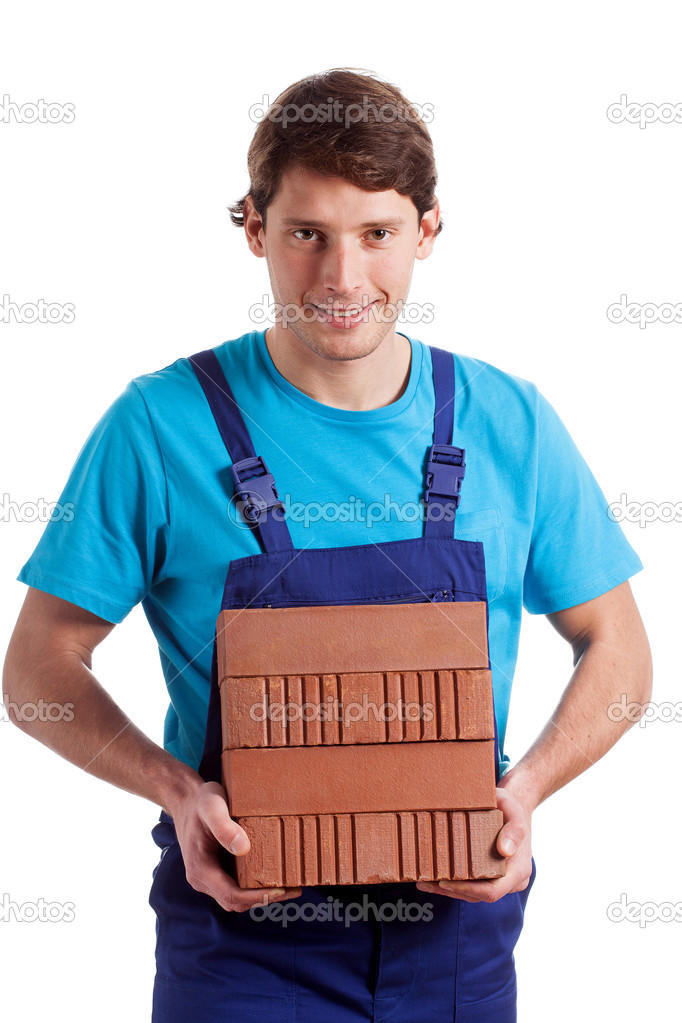 Man holding the  bricks