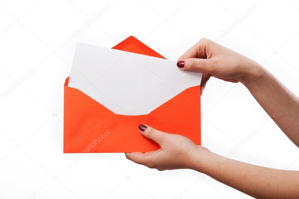 Carta branca em envelope laranja — Stock Photo 