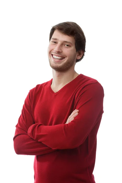 Homme souriant avec les mains fondées — Photo