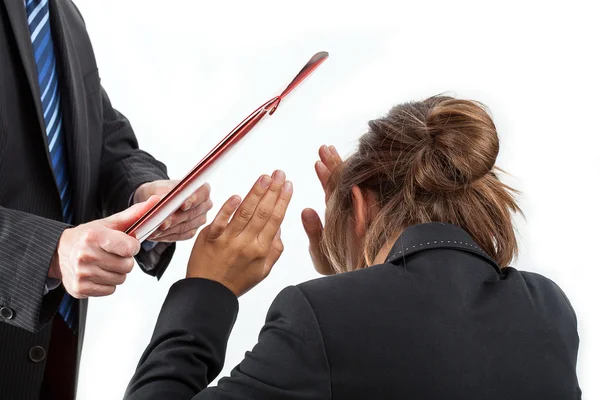 Briefcase hitting worker — Stock Photo, Image