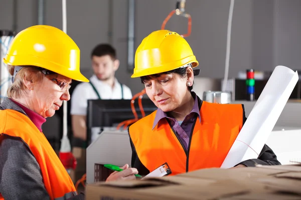 Vrouwelijke werknemers in fabriek — Stockfoto