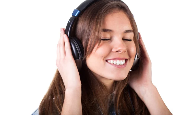 Mooi meisje muziek beluisteren — Stok fotoğraf