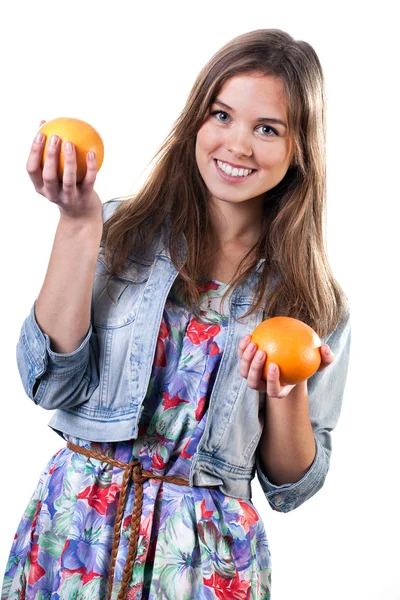 Young girl with fruits — Stock Photo, Image