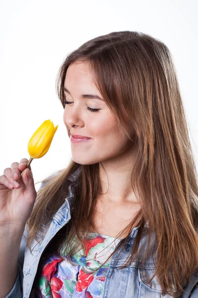 Cute girl with flower — Stock Photo, Image