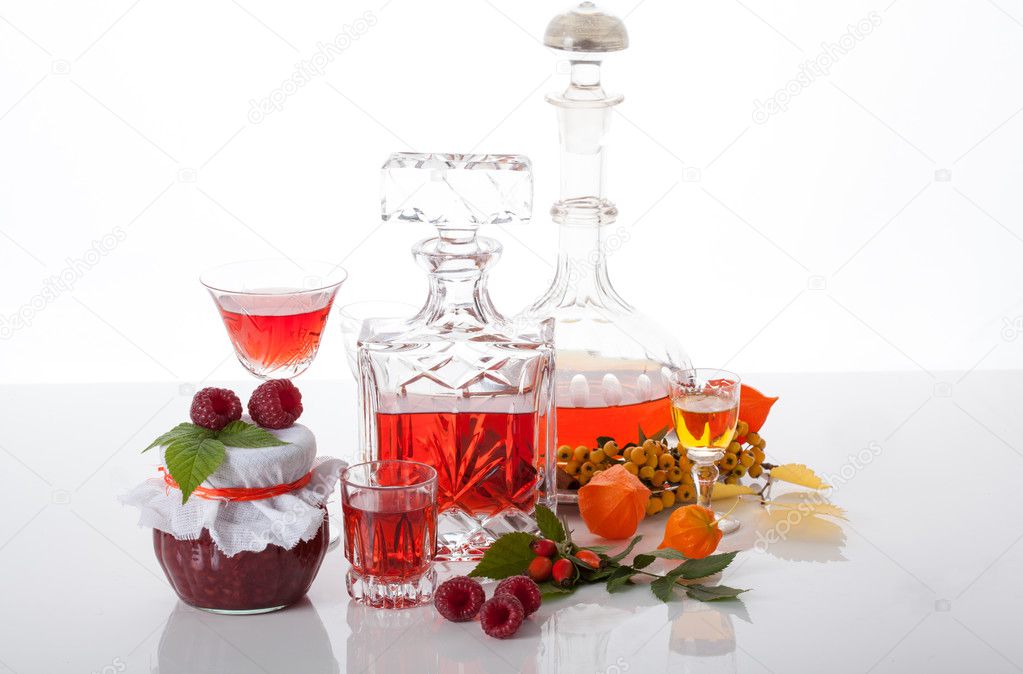 Raspberry jam and liqueur