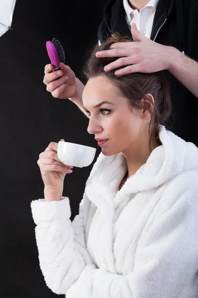 Actress drinking coffee — Stock Photo, Image