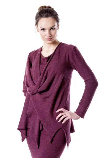 Woman wearing burgundy clothes — Stock Photo, Image