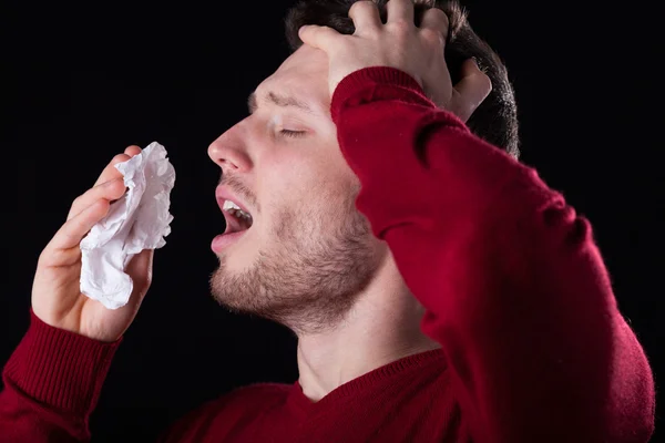 Man about to sneeze — Stok Foto