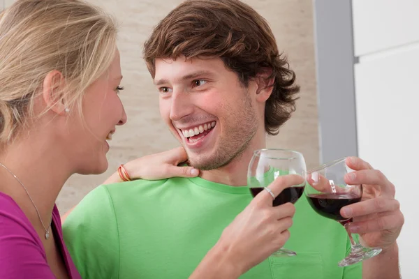 Couple with wine — Stock Photo, Image