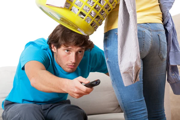 TV instead cleaning — Stock Photo, Image