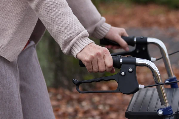 Elderly walking with walker — Stock Photo, Image