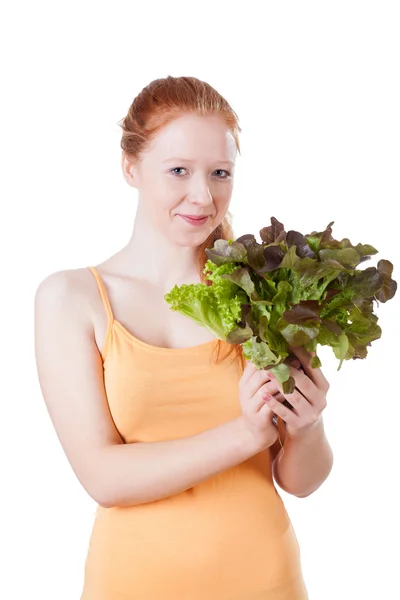 Happy woman with lettuce — Stock Photo, Image