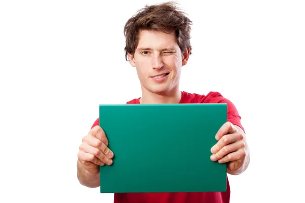 Funny man holding folder — Stock Photo, Image