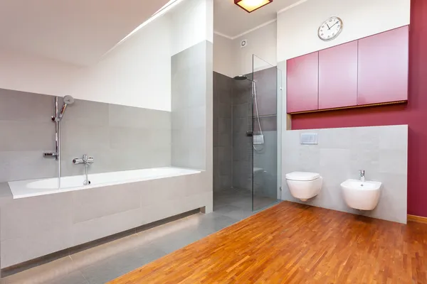 Salle de bain moderne rouge et gris — Photo