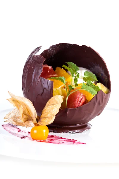 Chocolate fruit dessert — Stock Photo, Image