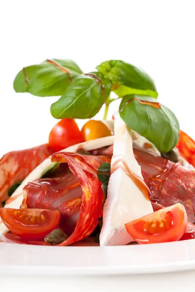 Becon mozzarella and tomato salad — Stock Photo, Image