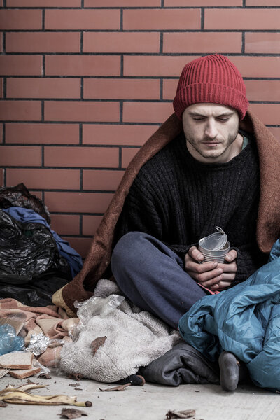 Poor, homeless man on the street