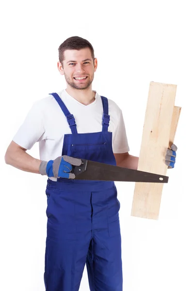 Handyman cutting board with saw — Stock Photo, Image