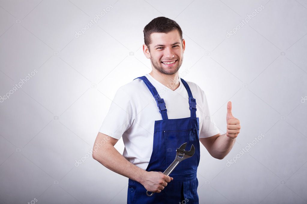 Repairman showing ok gesture