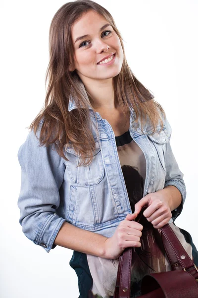 Close-up of a woman holding her handbag — Stock Photo, Image