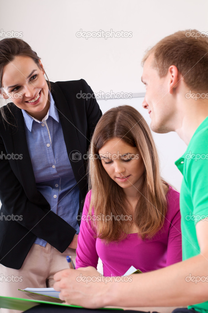 Student flirting with young teacher
