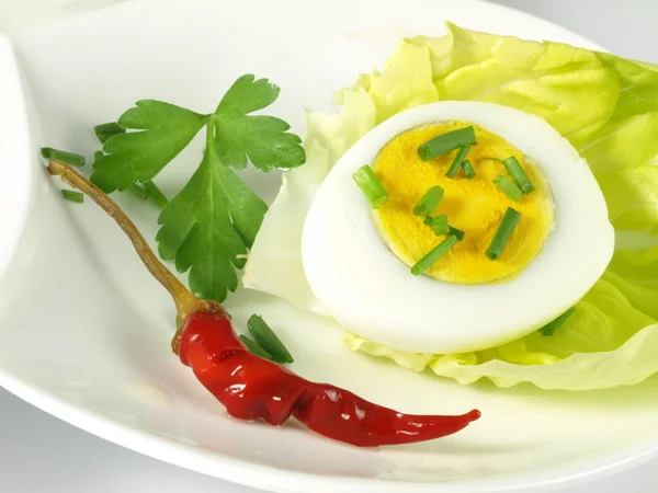Egg with garnish on isolated background — Stock Photo, Image