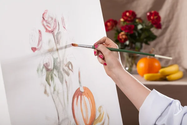 Close-up of woman's hand painted — Stock Photo, Image