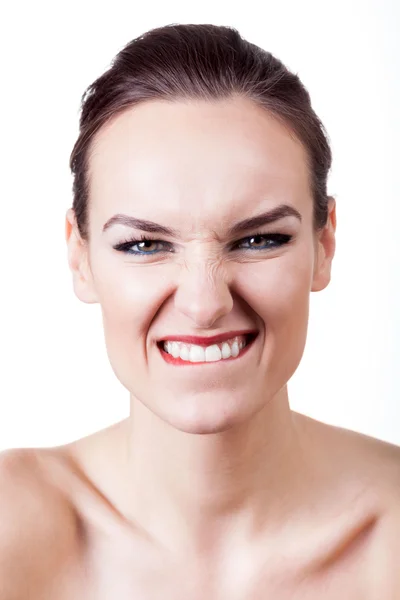 Šťastná žena dělat legrační obličej — Stock fotografie