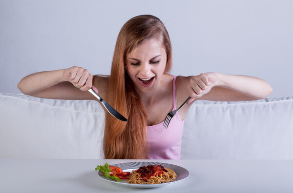 Skinny girl eat dinner