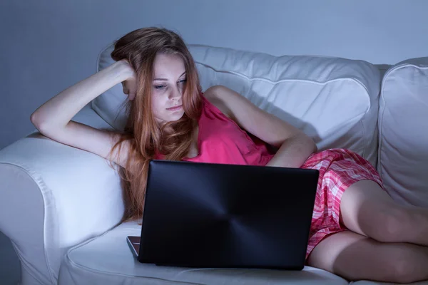 Girl addicted to internet — Stock Photo, Image