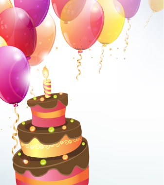 pasta, parti flamalar ve güzel konfeti vektör balonlar arka plan