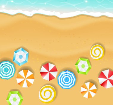 plaj, deniz, şemsiye. vektör çizim