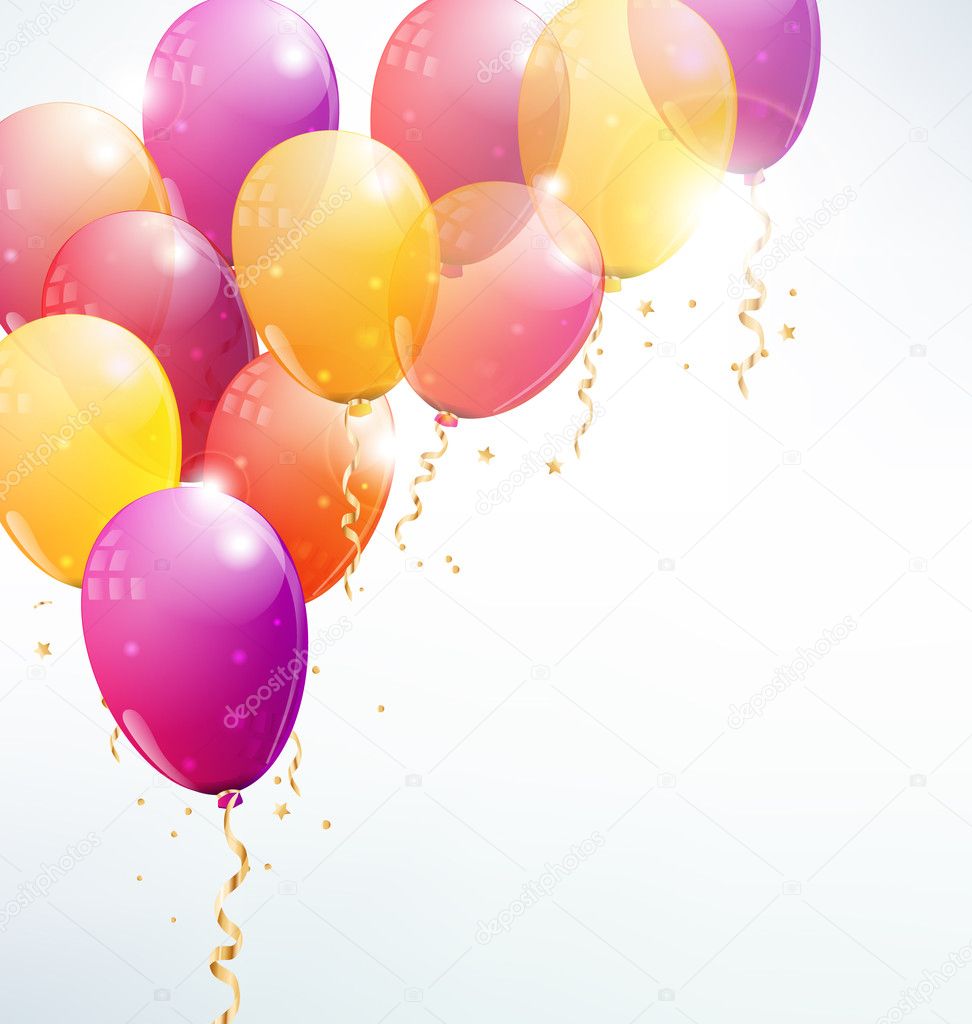 Vector balloons background with party streamers and beautiful confetti