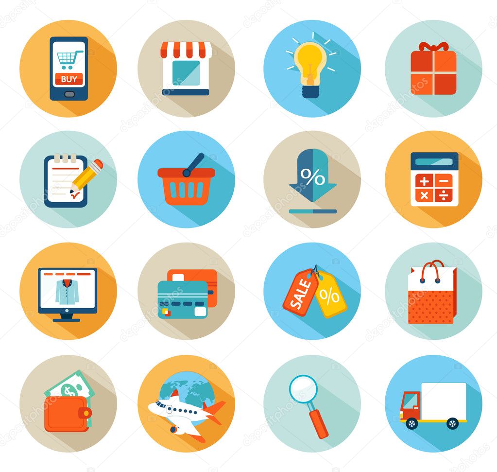 Set of flat design icons for online shopping