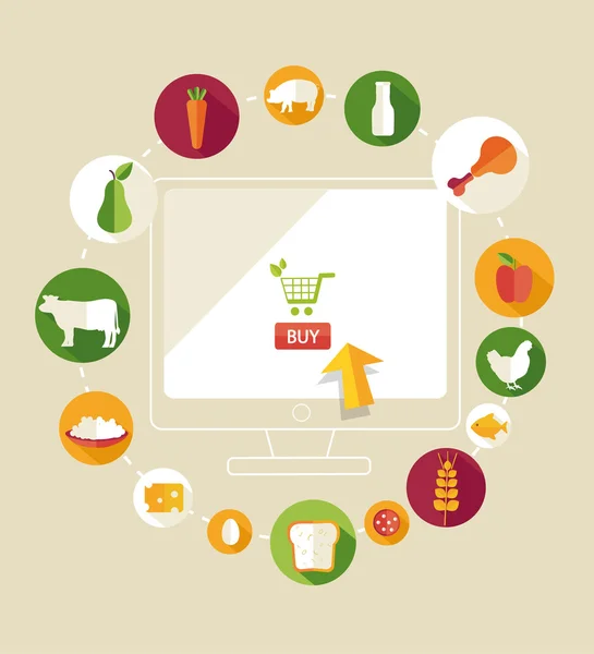Egészséges élelmiszer- és mezőgazdasági friss koncepció, lapos stílusú — Stock Vector