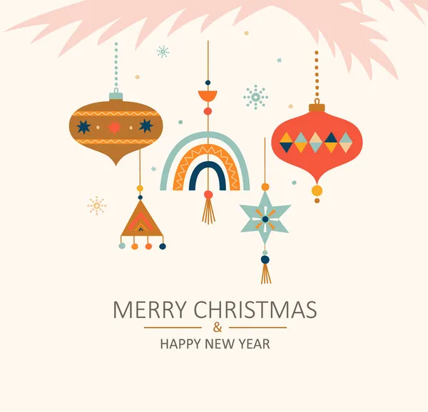 Boldog Karácsonyi Üdvözlőlapot Játékokkal Ágon Skandináv Stílusban Kézzel Rajzolt Karácsonyi — Stock Vector