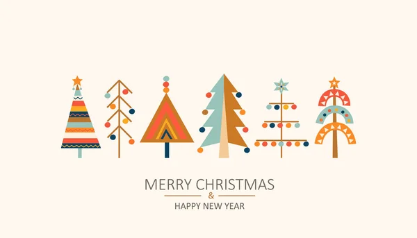 Tarjeta Felicitación Navideña Con Árboles Navidad Dibujados Mano Con Juguetes — Archivo Imágenes Vectoriales