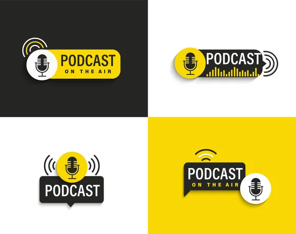 Ορισμός Podcast Σύμβολα Εικόνες Λογότυπα Μαύρο Και Κίτρινο Μικρόφωνο Στούντιο — Διανυσματικό Αρχείο