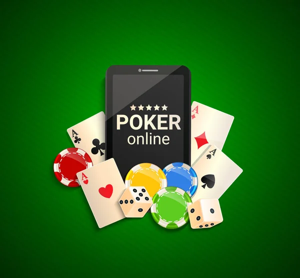 Poker Online Smartphone Invitation Banner Online Casino Phone Web Landing - Stok Vektor