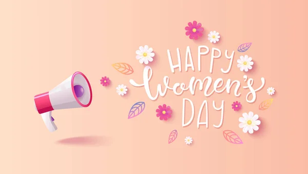 Счастливого Женского Дня Мегафон Поздравительным Мыльным Пузырем Цветных Летних Плавках — стоковый вектор