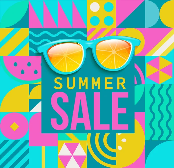 Summer Sale Geometric Banner Simple Geometry Shapes Figures Posters Flyers — Stock Vector