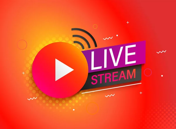 Bright Live Stream Symbol Banner Play Button Wifi Emblem Broadcasting — 스톡 벡터