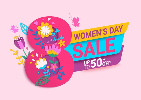Försäljning Womens Day Holiday Banner Flygblad För Rabatter Den Mars — Stock vektor