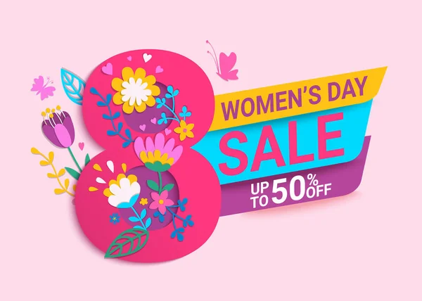 Sale Womens Day Holiday Banner Flyer Discount Березня Прикрашати Паперовою Ліцензійні Стокові Вектори