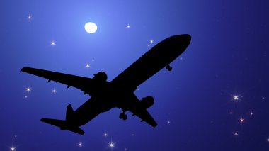 gece gökyüzünde uçak