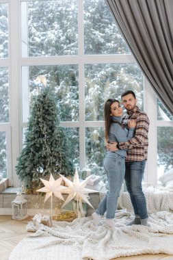 Muhteşem beşlisi olan yakışıklı adam büyük pencerenin önünde duruyor. Dışarıda kar var. Firavun ağacı ve Noel perisi kuyruğu için bir sürü hediye..