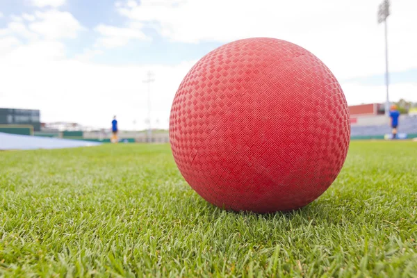 Bola vermelha no campo — Fotografia de Stock