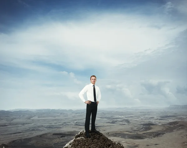 Businessman standing on mountain — Stock Photo, Image