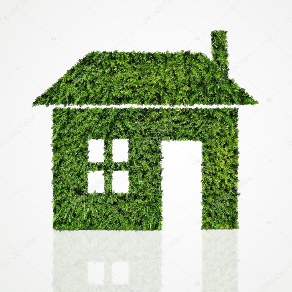 House icon made of green tree on white background